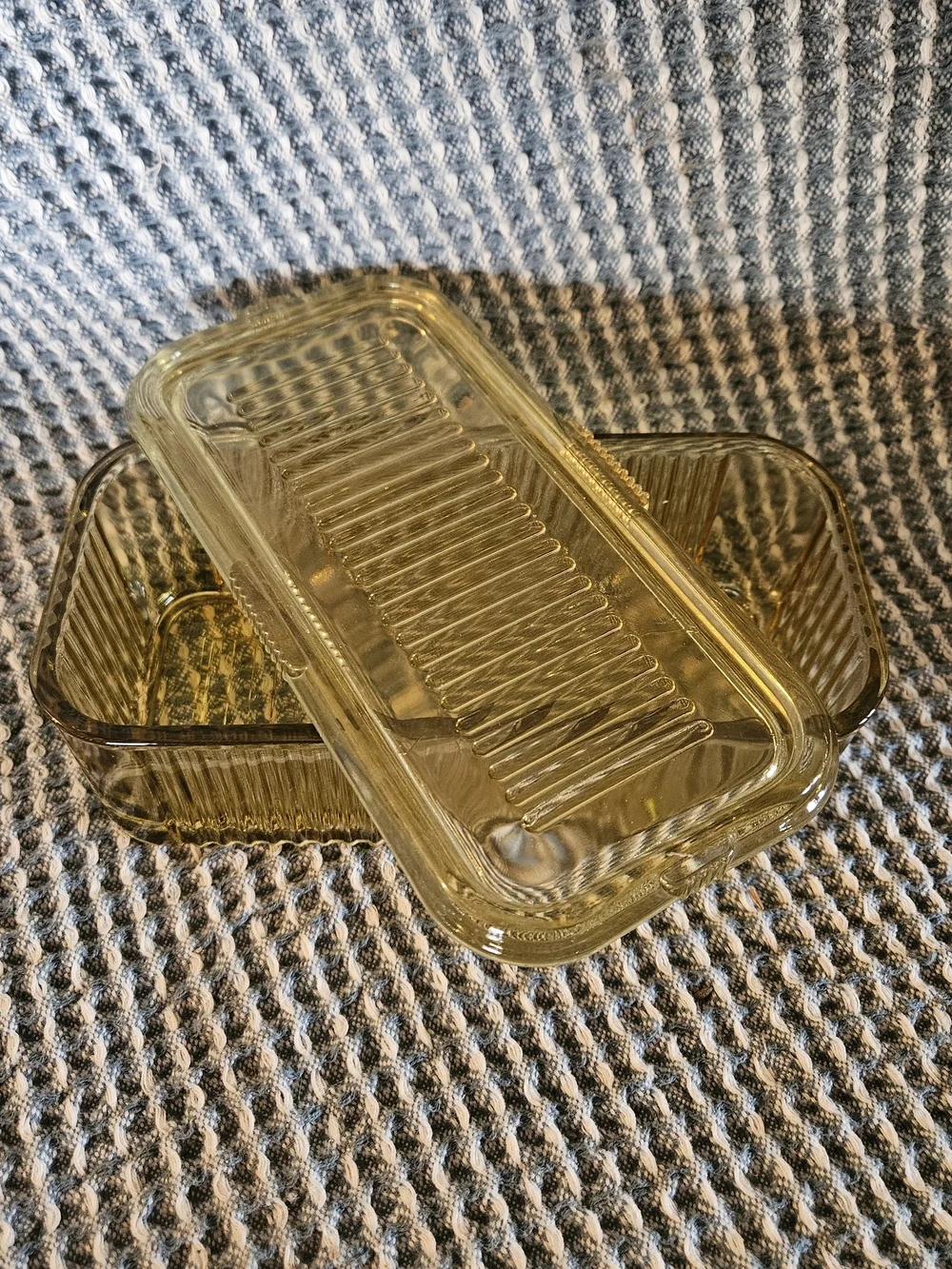 Amber Glass Ribbed Lidded Storage Boxes - Set of 2